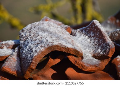 Snow On Broken Roof Tiles