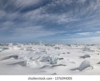 Snow On Ice Formations On Lake Superior, On The Duluth, Minnesota Shore