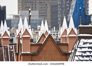 Snow on the rooftops of New York City. USA