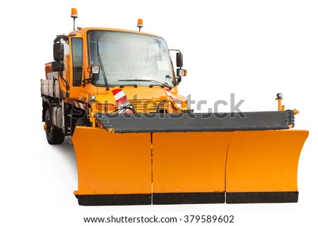 Snow plow removal vehicle isolated on white background with clipping path 