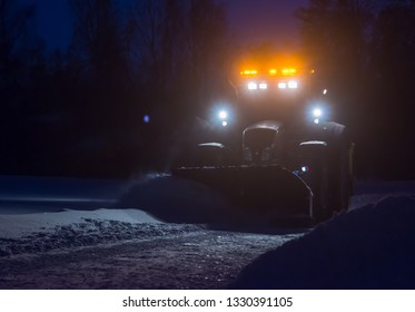 Snow Plow Truck At Night