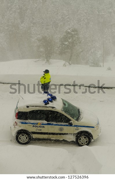snow police car in Soldeu,\
Andorra