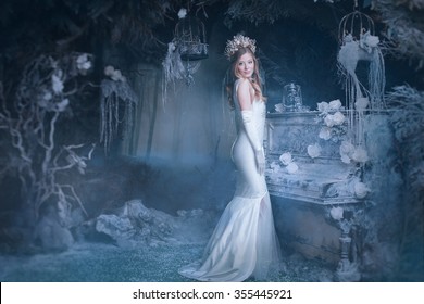 snow Queen in fairy forest