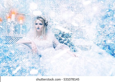 Snow Queen.Fantasy girl portrait. Winter fairy portrait.