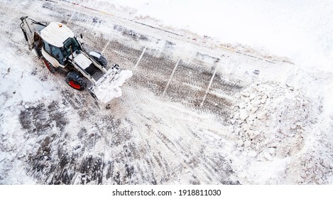 Snow Removal Excavator Truck, Drone Top View.