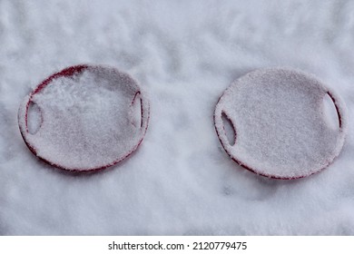 Snow Saucer In Winter Under Snow