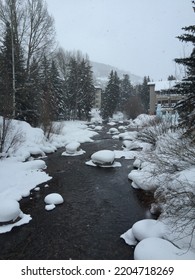 Snow Scene On A Stream In Vail Colorado