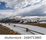 Snow still covers the upper elevations of the park on the first day in May when Trail Ridge Road opens for the season,  Rocky Mountian National Park, Larimer County, Colorado