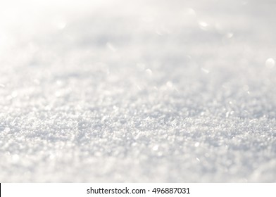 Snow Surface Close Up And Flakes Background