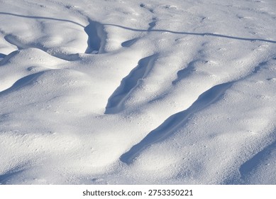 Snow Surface Patterns in Sunlight on Winter Snow Field