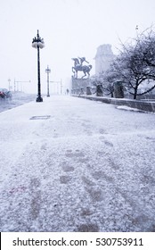 Snow In The Town In December, Chicago Illinois