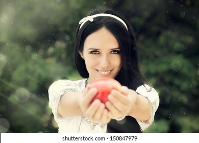 Snow White Princess With The Famous Red Apple. 