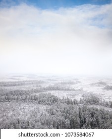 Snow Windstorm In Beginning Winter, Bird's Eye View