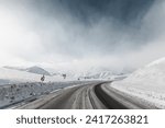 snow winter mountain road. blizzard.