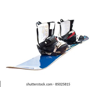 Snowboard And Boots Isolated On White