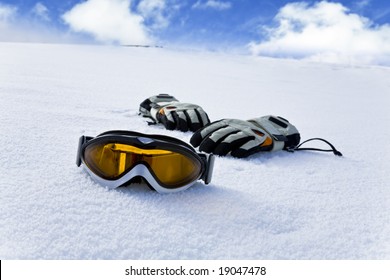 Snowboard Equipment On White Snow