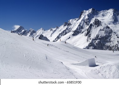 Snowboard Park. Caucasus Mountains, Ski Resort Dombay.