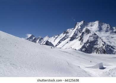 Snowboard Park. Ski Resort Dombay, Caucasus Mountains.