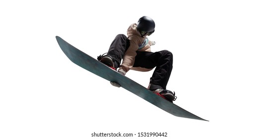 Snowboarder Isolated On White. Extreme Winter Sports.