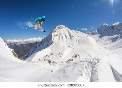 Snowboarder Jumps In Snow Park, Big Air