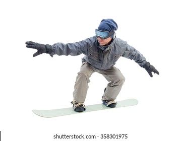 Snowboarder With Snowboard Deck. Isolated On A White Background.