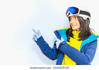 Mujer snowboarder usa traje