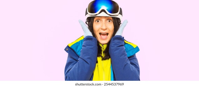 Mujer snowboarder usa traje