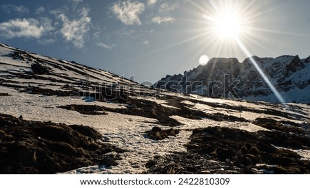 Snow-capped mountain peak in the Andes mountain range. Ushuaia