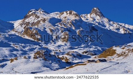Snowcapped Mountains, Tena Valley, Pyrenees, Huesca, Aragón, Spain, Europe.
