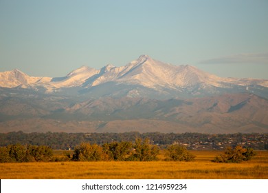 The Snowcapped Rocky Mountains And Longs Peak From Commerce City Colorado
