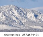 Snow-covered Bear Peak and towering rocks, Boulder, Colorado