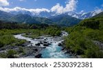 Snow-covered Northern Alps and clear streams, Hakuba Village, Nagano Prefecture