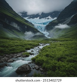 Snow-covered peaks are towering mountains blanketed in pure white snow, their rugged slopes softened by the icy mantle. These peaks glisten under the sun, creating a dazzling contrast against the clea - Powered by Shutterstock