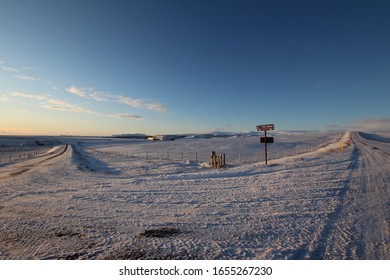 Snow-covered Roads Going Different Directions In Iceland.