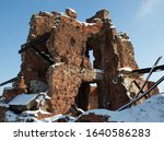 Snow-covered ruins of a building preserved from the time of the Battle of Stalingrad. The Second World War.