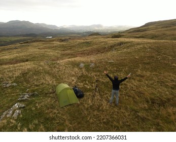 Snowdonia National Park. Wales. UK. September. 23. 2022. Autumn Equinox Wild Camping Tent