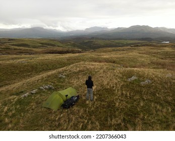 Snowdonia National Park. Wales. UK. September. 23. 2022. Autumn Equinox Wild Camping Tent
