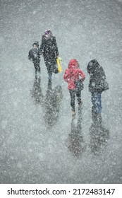 Snowfall City Center In Sivas Black And White Winter Day Red