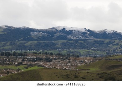 Snowfall on Pleasanton Ridge after a cold winter storm in the San Francisco Bay Area, California