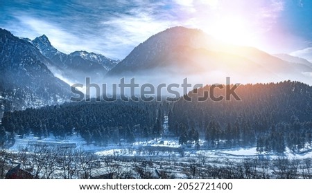 Snow-filled farm villages and rivers on the way from Srinagar to Sonmarg and Gulmarg