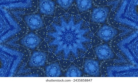 Snowflake mandala. Glowing kaleidoscope. Defocused blue color shimmering glitter bokeh light texture paint symmetrical star shape design abstract art background. - Powered by Shutterstock