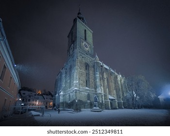 Snowing over the Black Church in Brasov,during a winter night. - Powered by Shutterstock