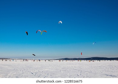 Snowkiting, Lake, Blue Sky