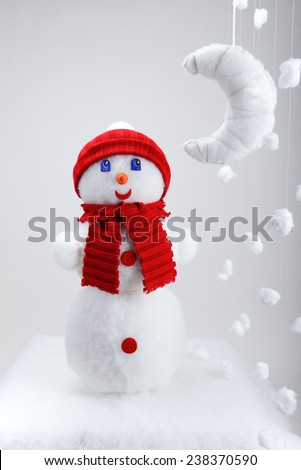 The snowman, artificial moon and snowflakes