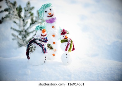 Snowman family Stockfoto