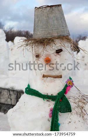 Snowman in Gorky Park. Moscow. Russia.