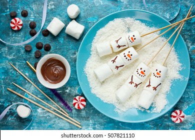Snowman Marshmallow Pops Christmas Food Art Idea