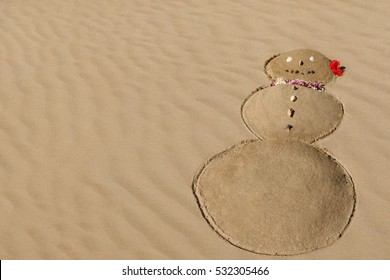 Snowman In The Sand - Enjoying Warm Weather On Winter Vacation - Christmas / Holiday / Vacation / Beach - Maui, Hawaii