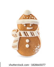 Snowman Shaped Christmas Cookie Isolated On White