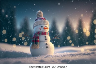 Snowman in the Snow Landscape - Powered by Shutterstock